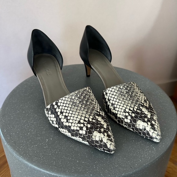 Vince Black and White Kitten Heels with Snake Print - Picture 1 of 5